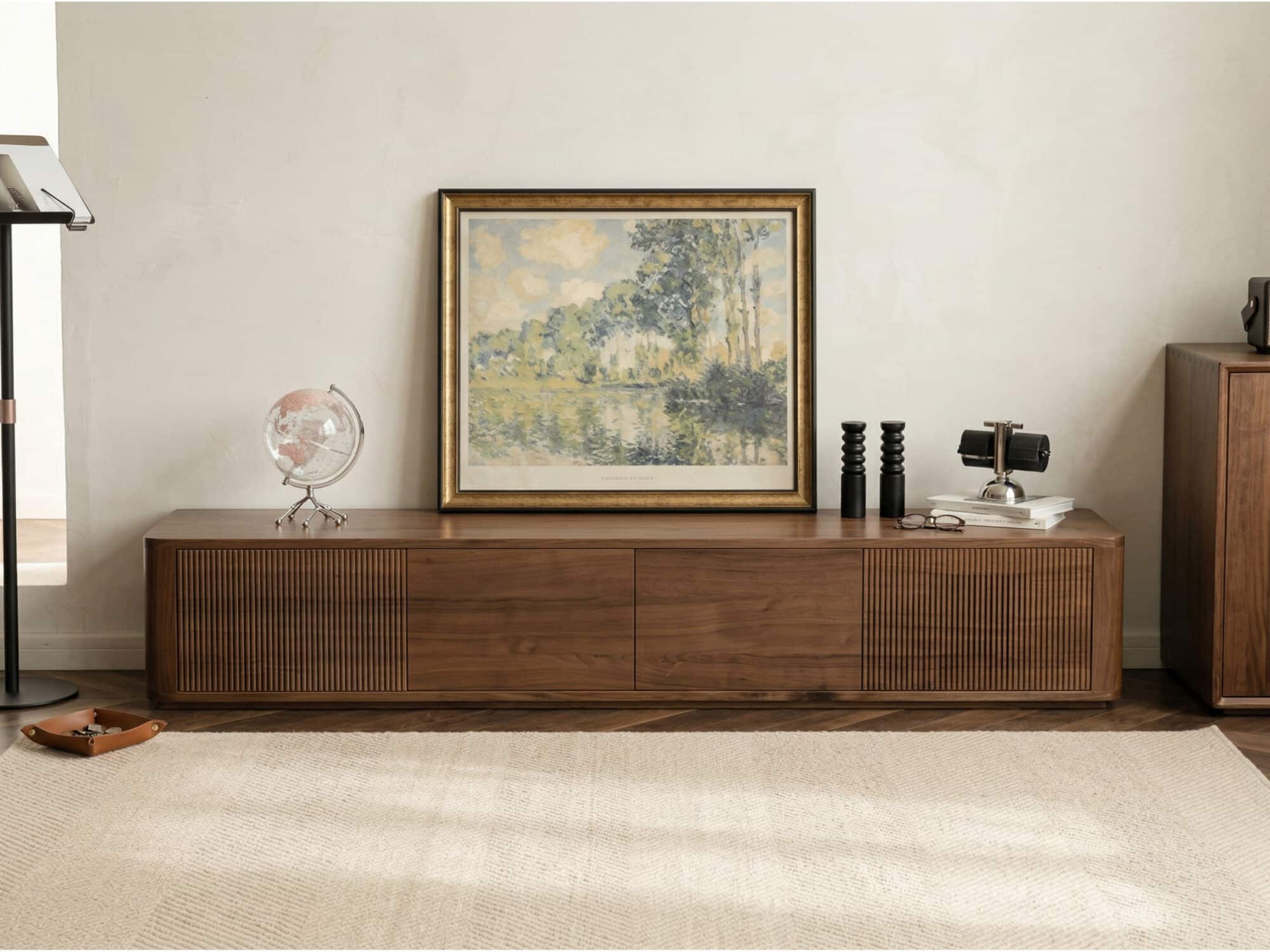 Mid-Century Modern Brown Wood Drawers Long TV Stand 相册图 #3 scene
