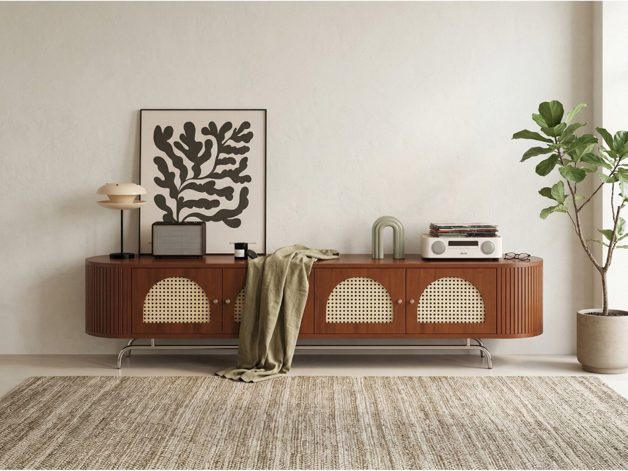 Mid Century Modern Rattan Tv Stand With Ample Storage 1