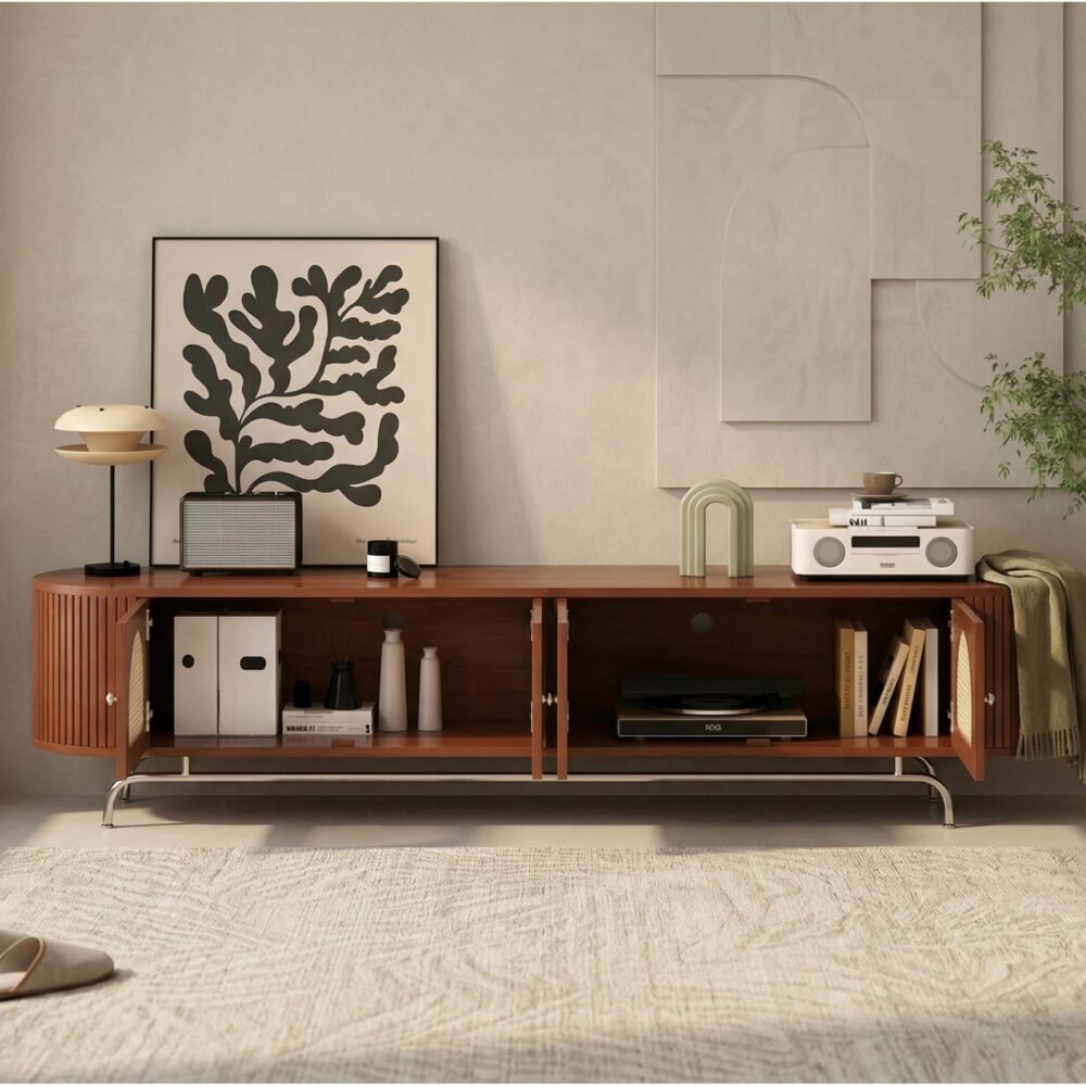 Mid Century Modern Rattan Tv Stand With Ample Storage 4