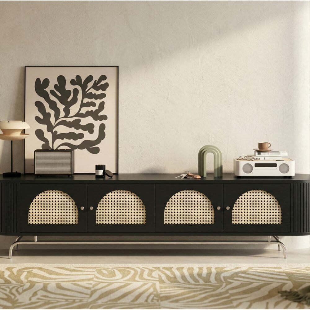 Mid Century Modern Rattan Tv Stand With Ample Storage 5