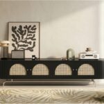 Mid Century Modern Rattan Tv Stand With Ample Storage 5