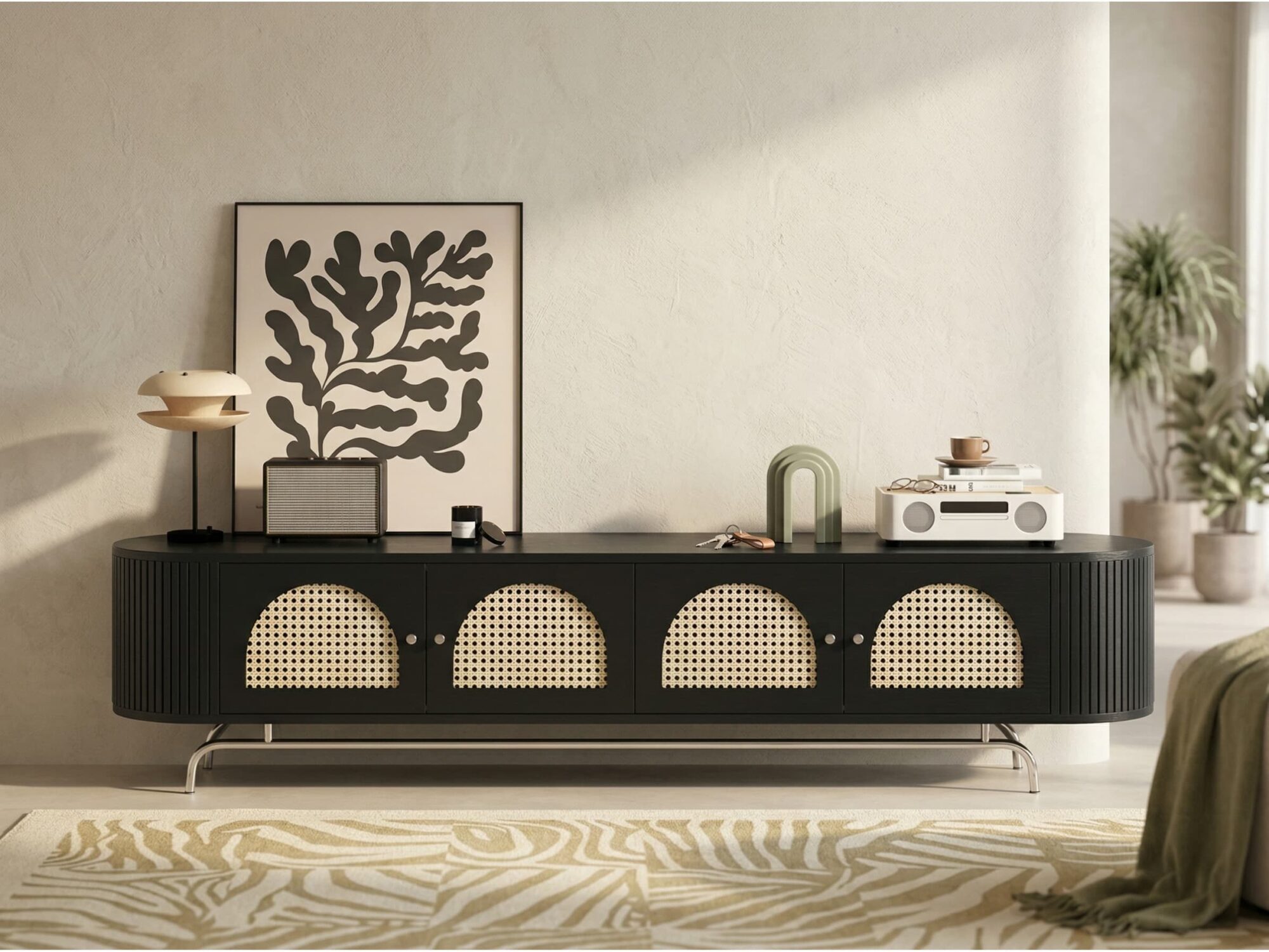 Mid Century Modern Rattan Tv Stand With Ample Storage 5