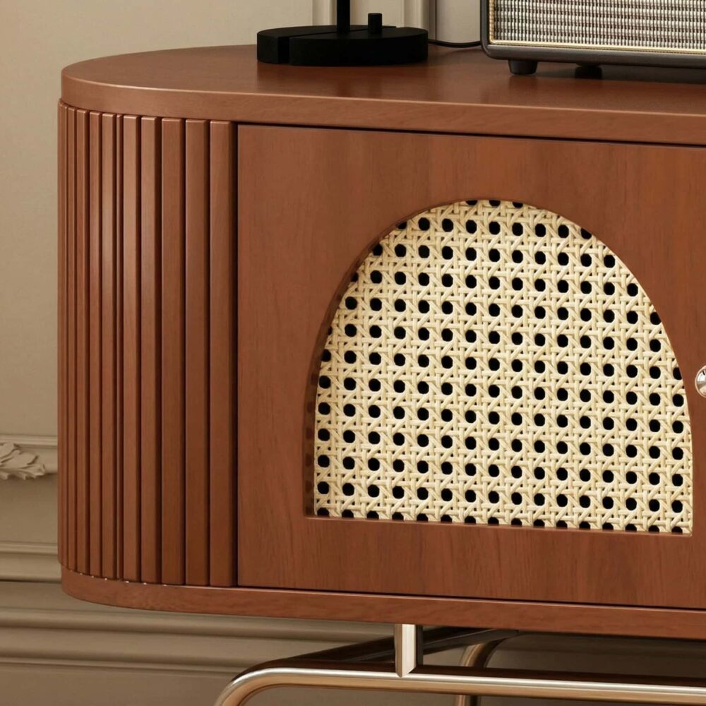 Mid Century Modern Rattan Tv Stand With Ample Storage 6