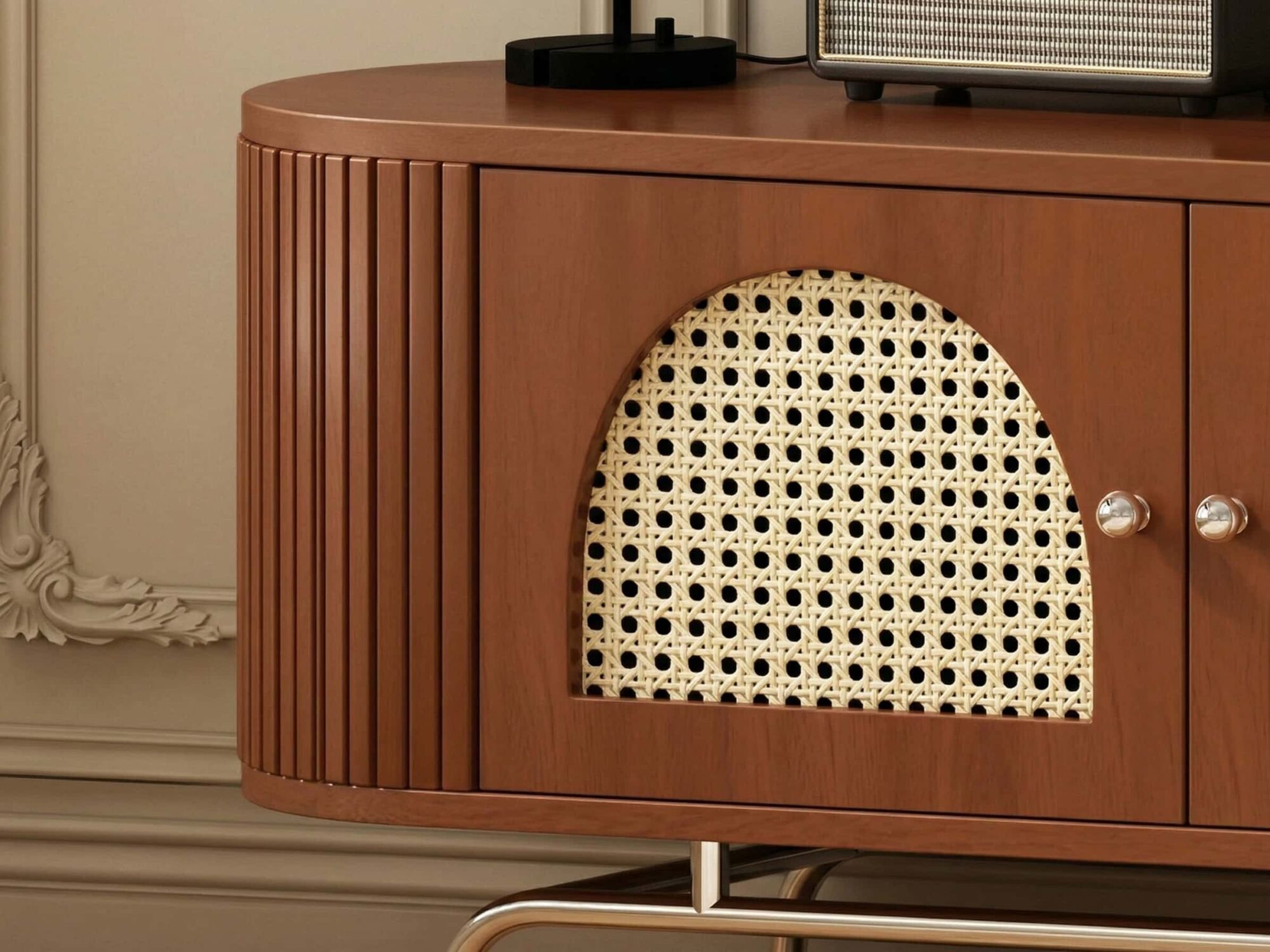 Mid Century Modern Rattan Tv Stand With Ample Storage 6