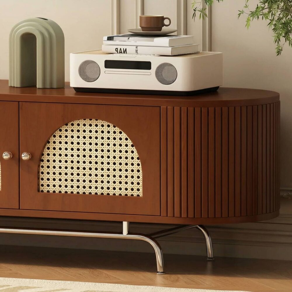 Mid Century Modern Rattan Tv Stand With Ample Storage 8