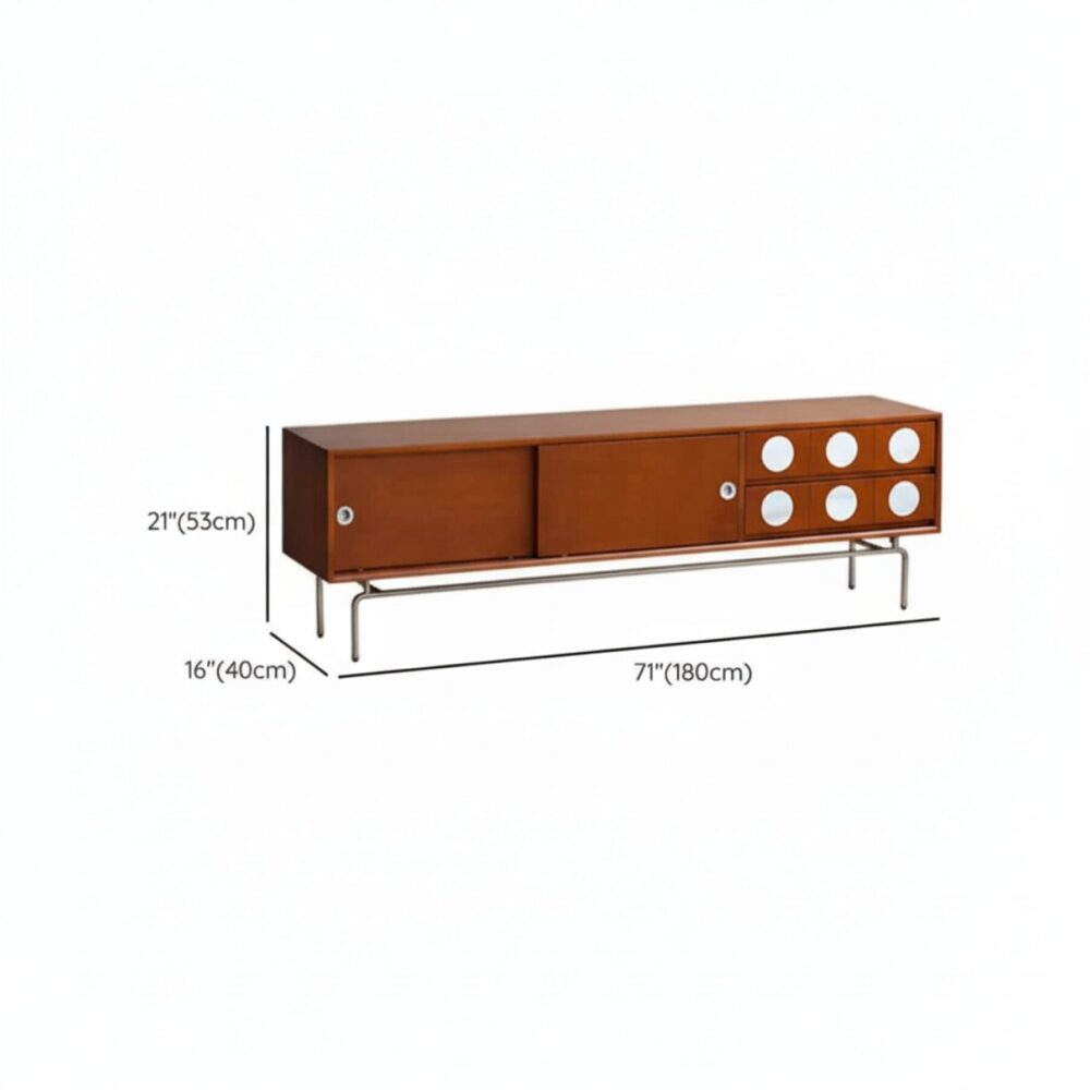 Mid Century Modern Walnut Wood Tv Stand With Sliding Doors 7