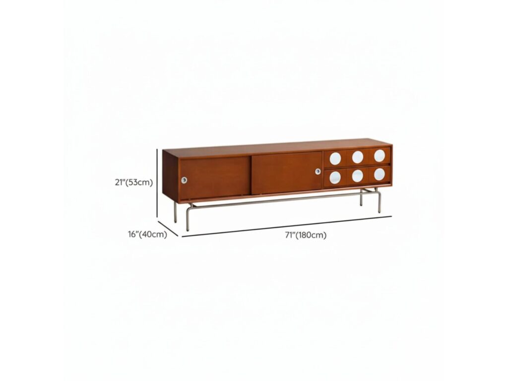 Mid Century Modern Walnut Wood Tv Stand With Sliding Doors 7