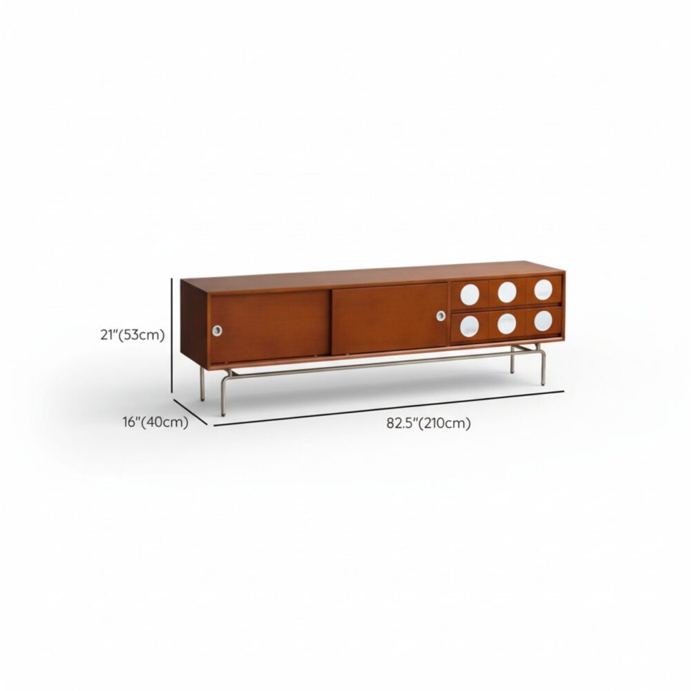 Mid Century Modern Walnut Wood Tv Stand With Sliding Doors 9