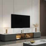 Modern Led Tv Stand With Drawers And Glass Cabinet Doors 1