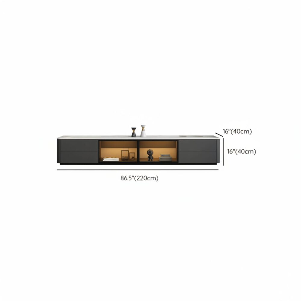 Modern Led Tv Stand With Drawers And Glass Cabinet Doors 12