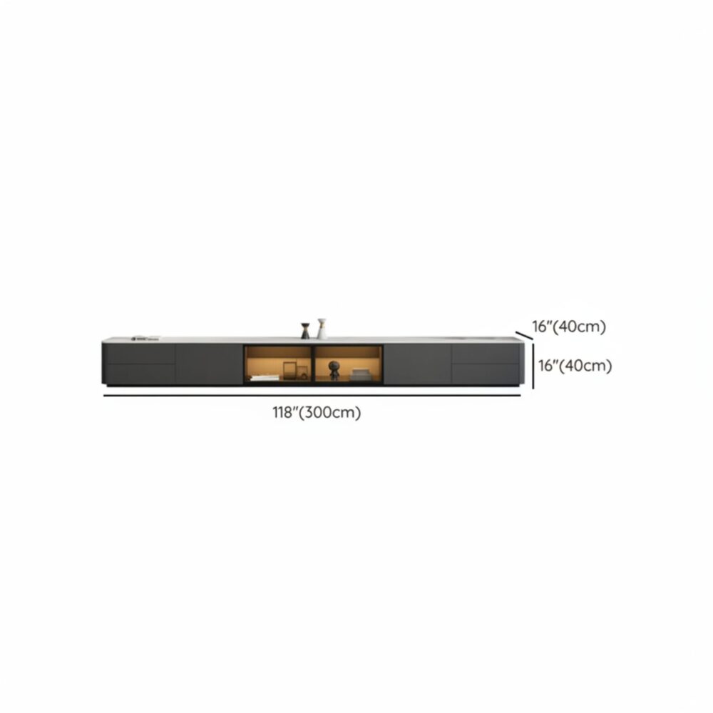 Modern Led Tv Stand With Drawers And Glass Cabinet Doors 14