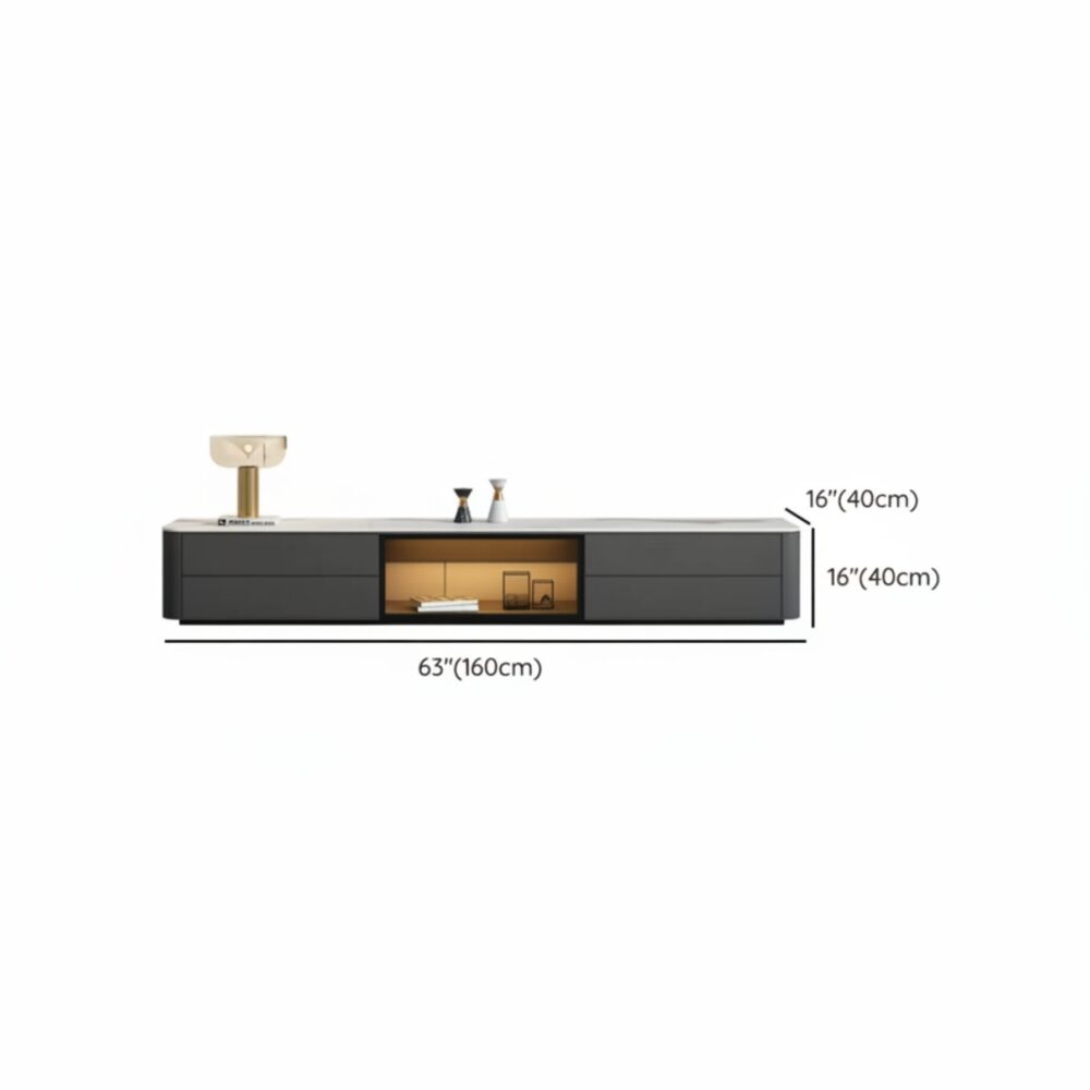 Modern Led Tv Stand With Drawers And Glass Cabinet Doors 15