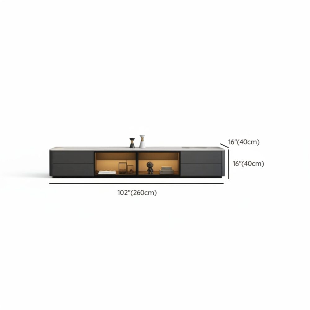 Modern Led Tv Stand With Drawers And Glass Cabinet Doors 16