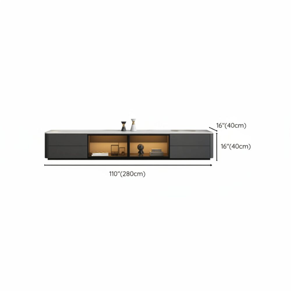 Modern Led Tv Stand With Drawers And Glass Cabinet Doors 17