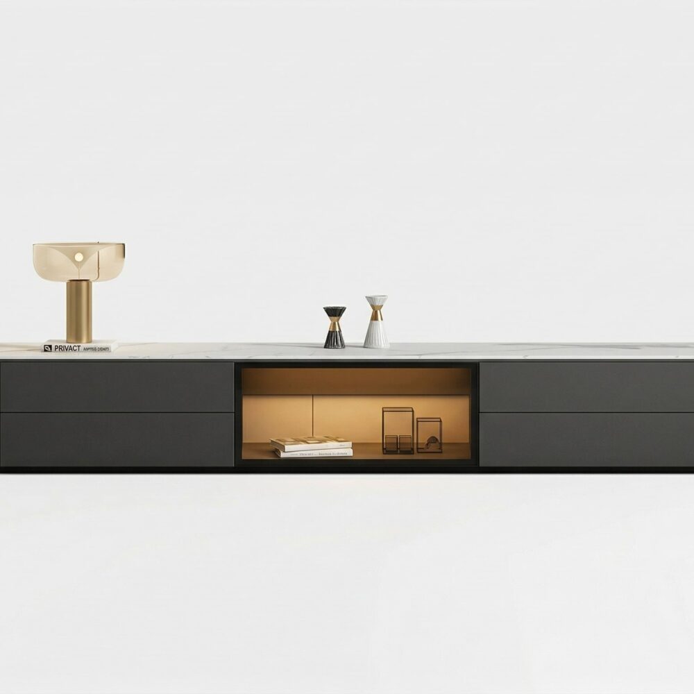 Modern Led Tv Stand With Drawers And Glass Cabinet Doors 2