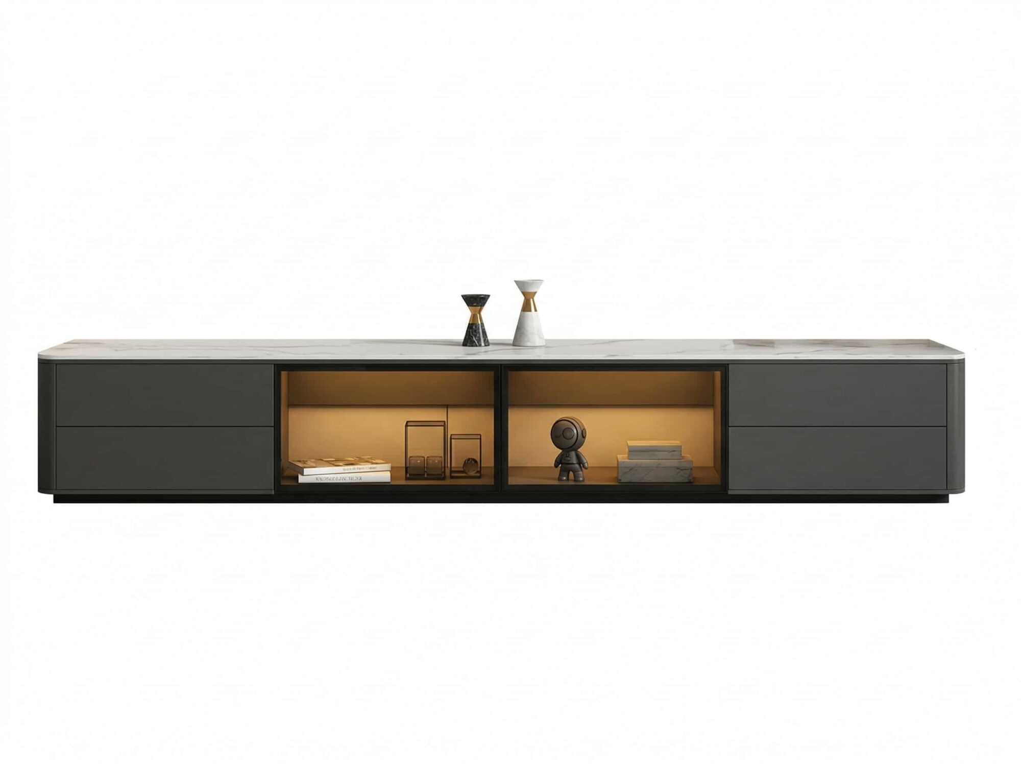 Modern Led Tv Stand With Drawers And Glass Cabinet Doors 3