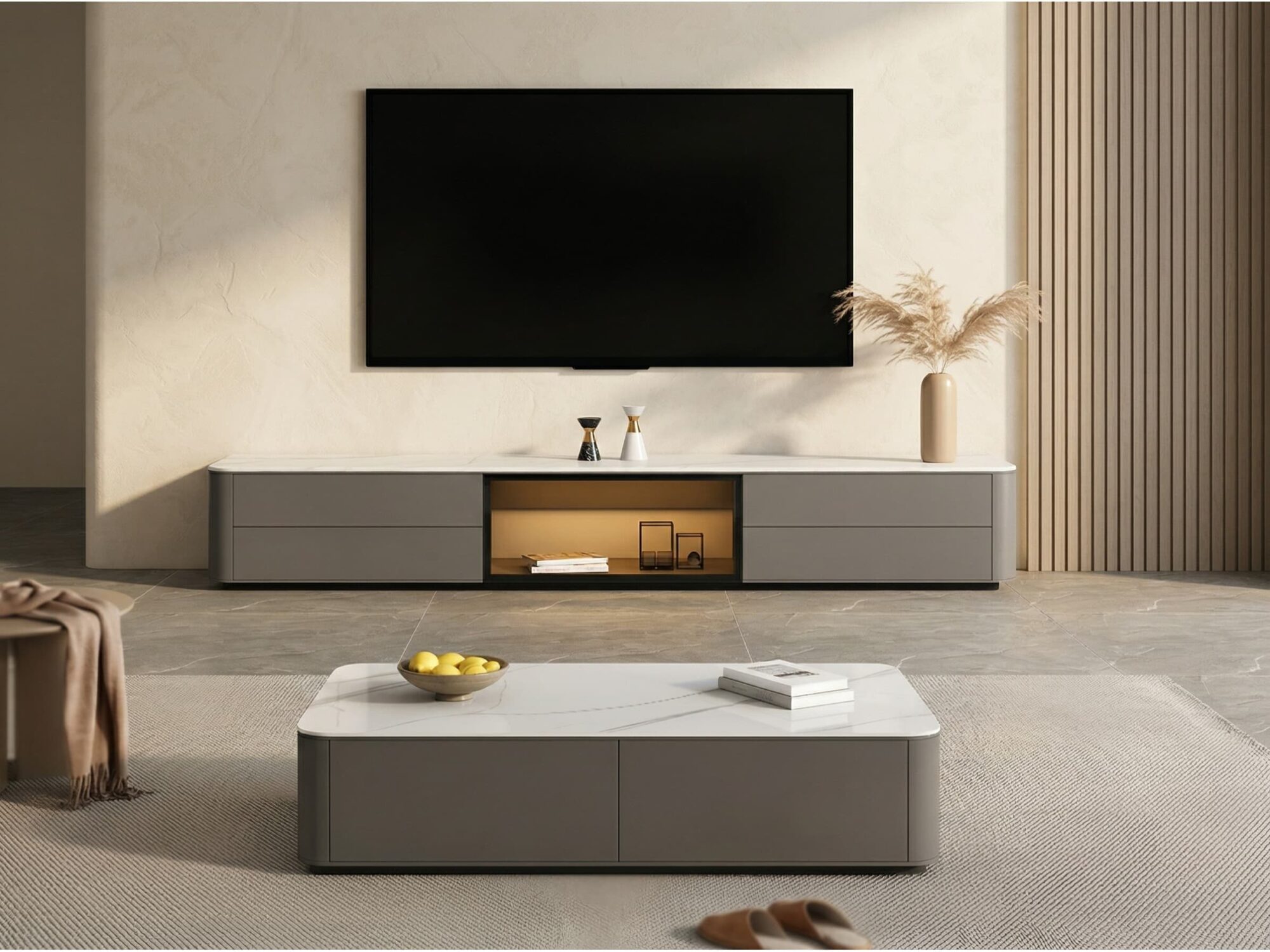 Modern Led Tv Stand With Drawers And Glass Cabinet Doors 7
