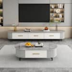 Modern Marble Top Oval Tv Stand With Storage Drawers 2