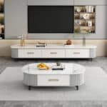 Modern Marble Top Oval Tv Stand With Storage Drawers 3