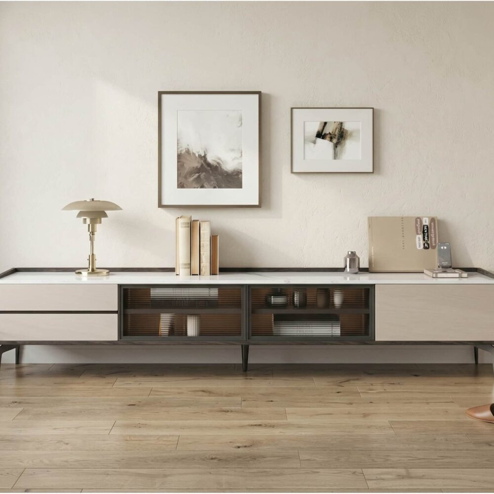 Modern Minimalist Tv Stand With Drawers And Marble Top 1