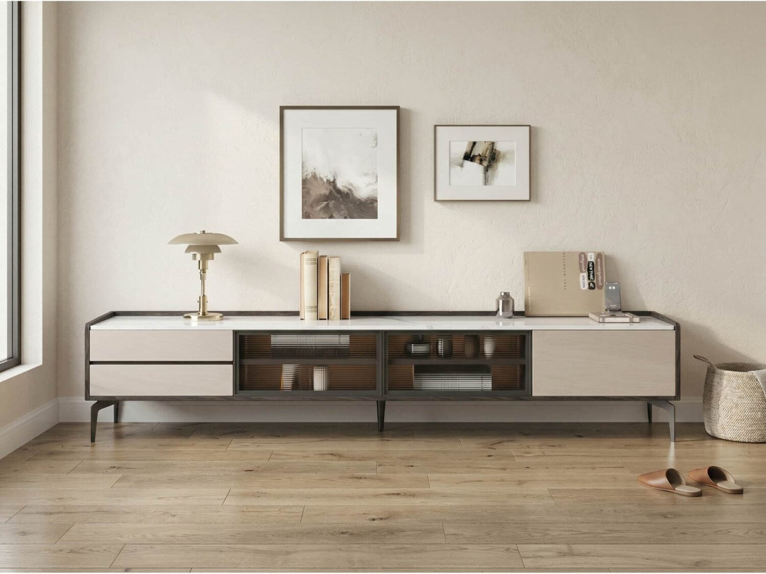 Modern Minimalist Tv Stand With Drawers And Marble Top 1