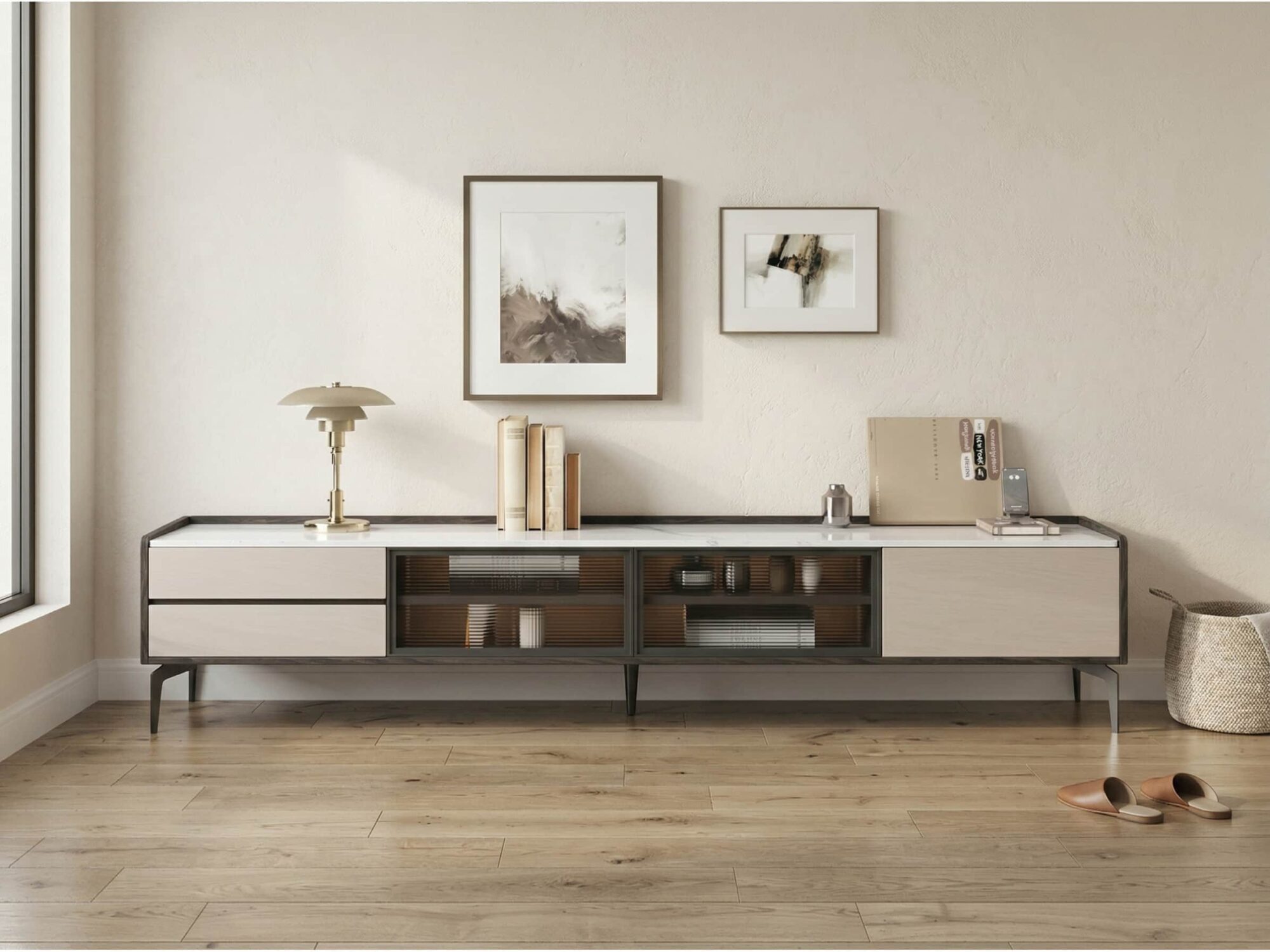 Modern Minimalist Tv Stand With Drawers And Marble Top 1