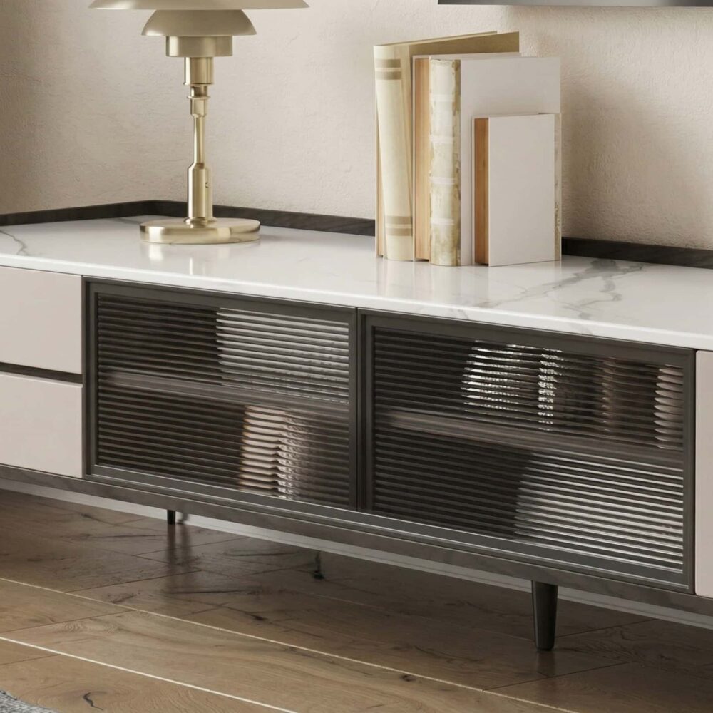 Modern Minimalist Tv Stand With Drawers And Marble Top 4