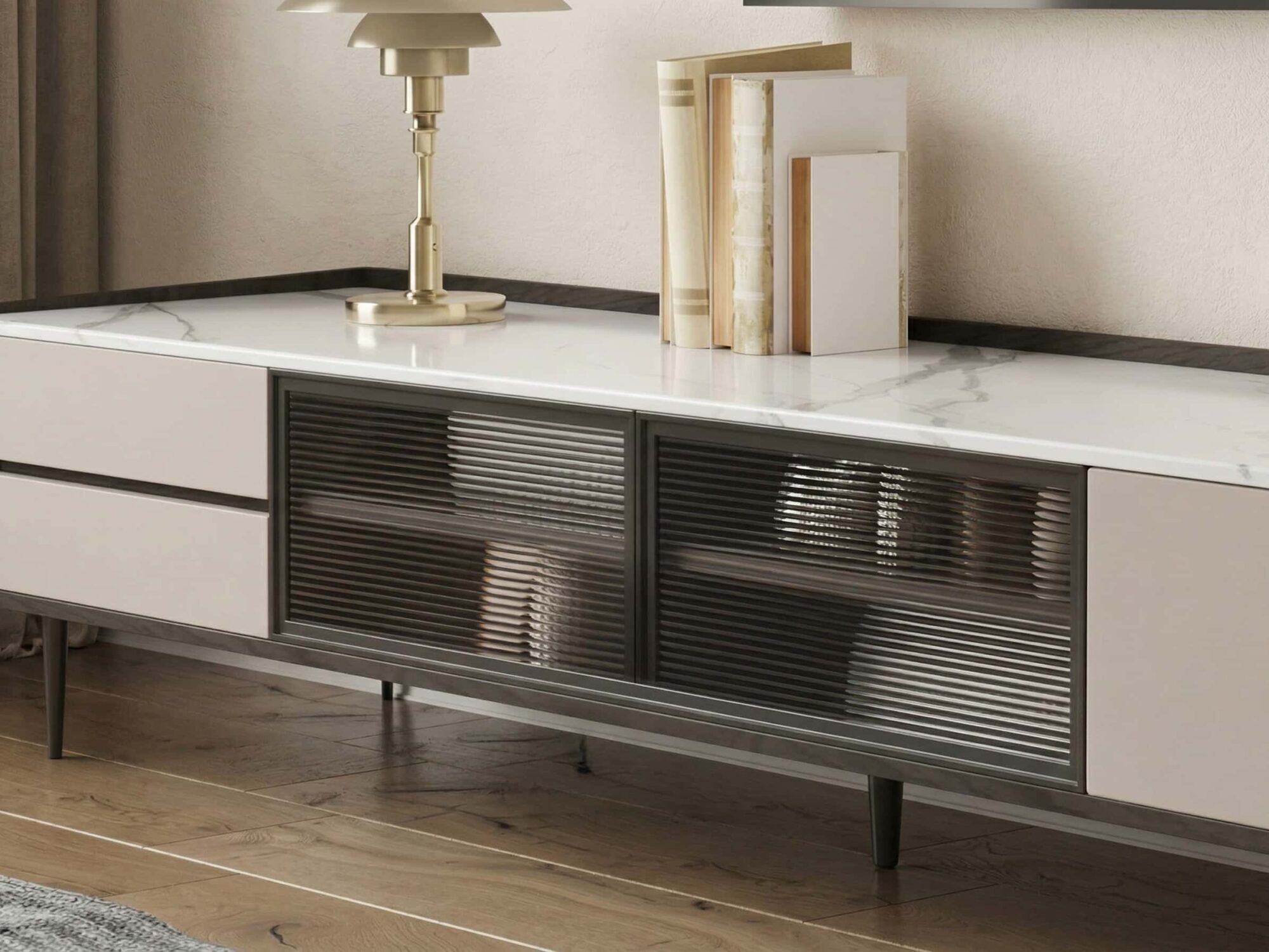 Modern Minimalist Tv Stand With Drawers And Marble Top 4