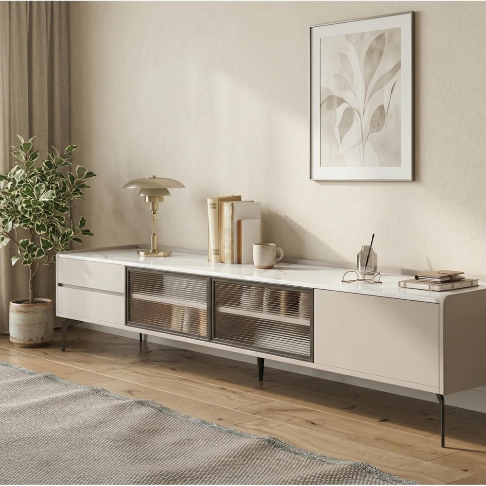 Modern Minimalist Tv Stand With Drawers And Marble Top 5