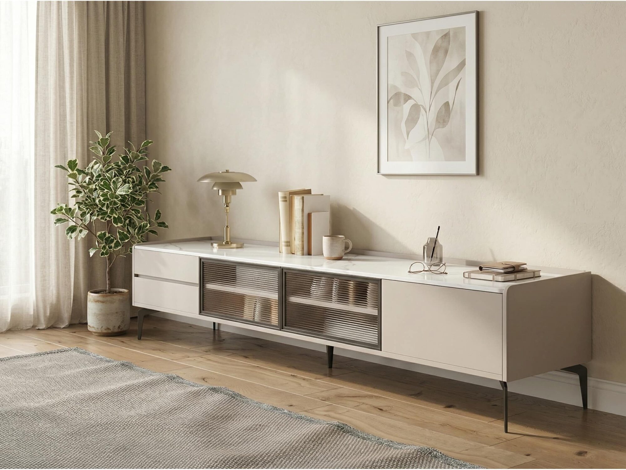 Modern Minimalist Tv Stand With Drawers And Marble Top 5