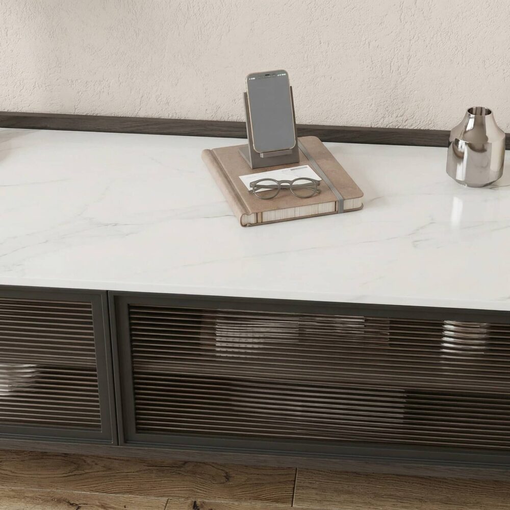Modern Minimalist Tv Stand With Drawers And Marble Top 6