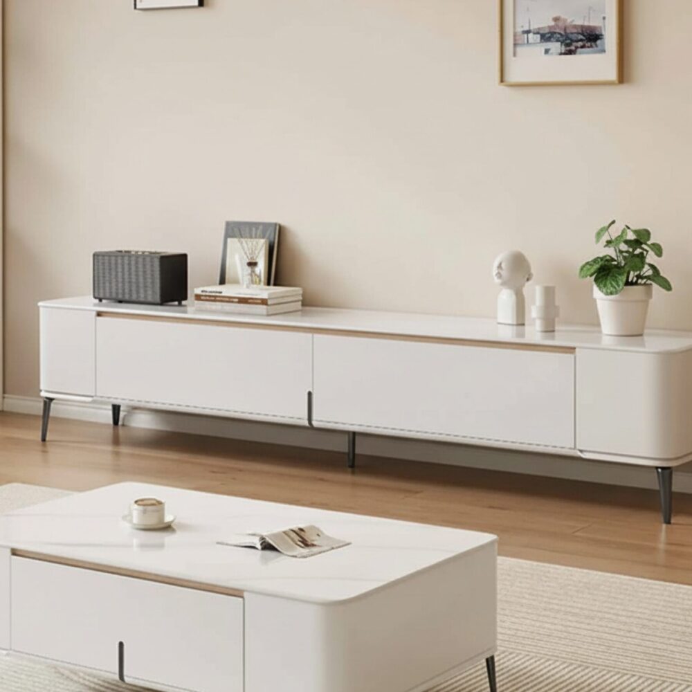 Modern Minimalist White Tv Stand With Storage 4
