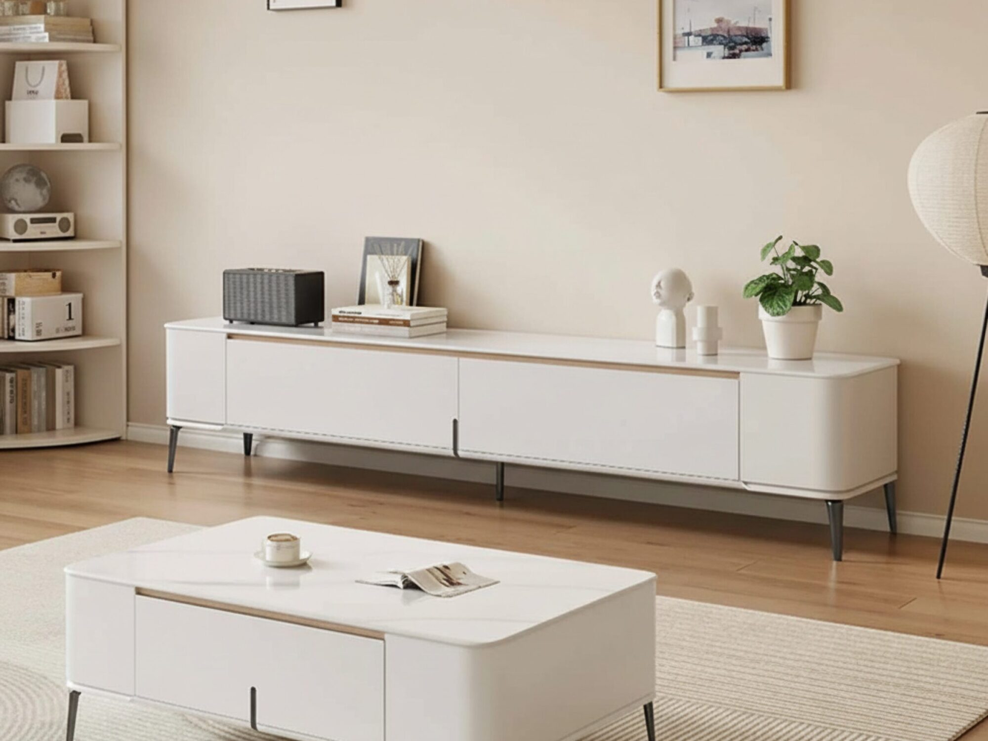 Modern Minimalist White Tv Stand With Storage 4