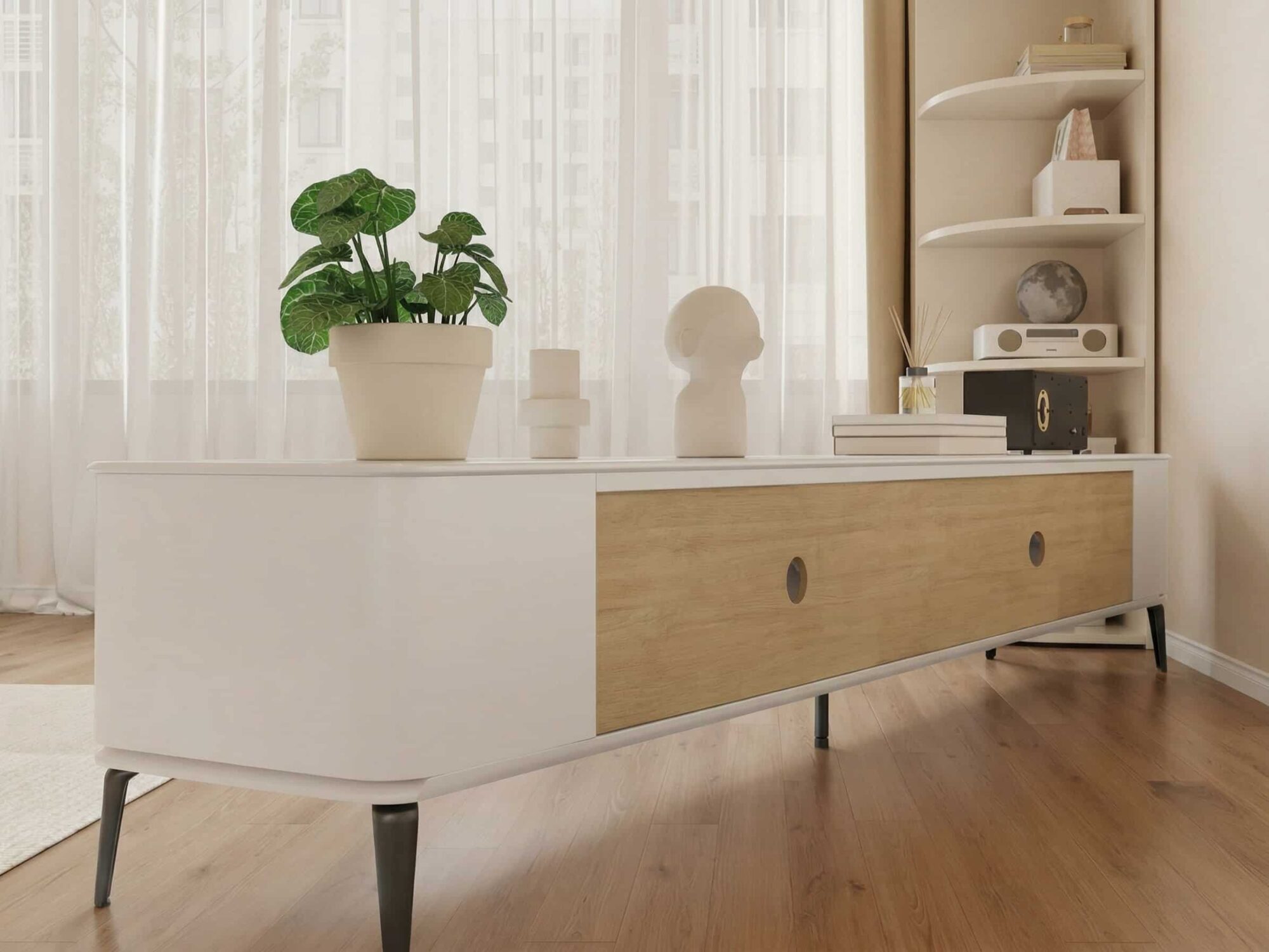 Modern Minimalist White Tv Stand With Storage 9