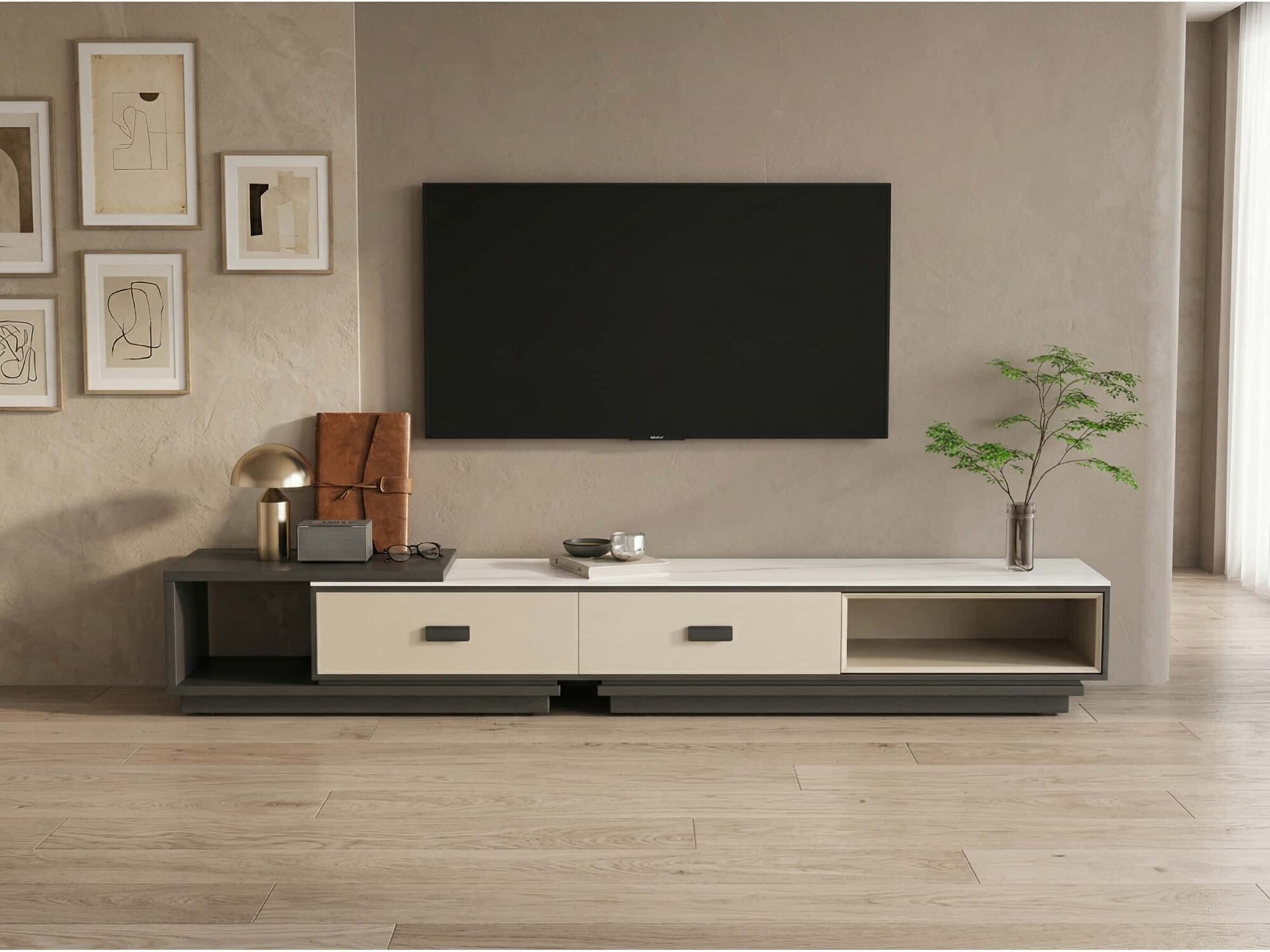 Modern Rectangle Marble Top Tv Stand With Drawers 5