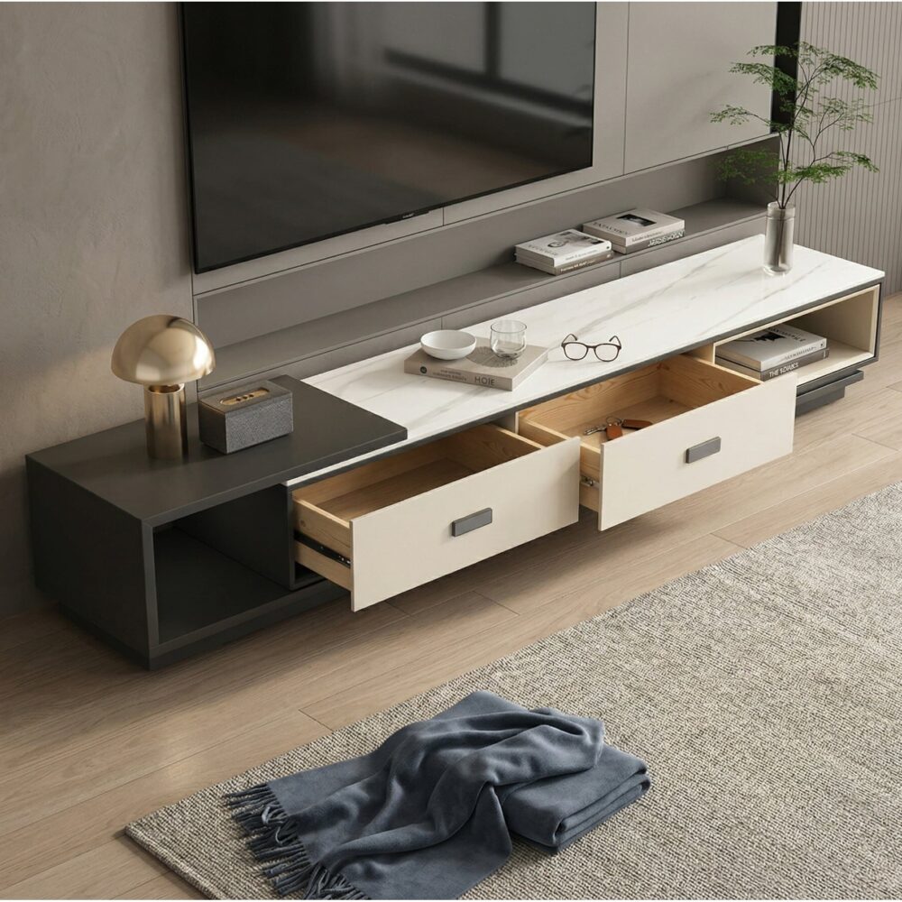 Modern Rectangle Marble Top Tv Stand With Drawers 6