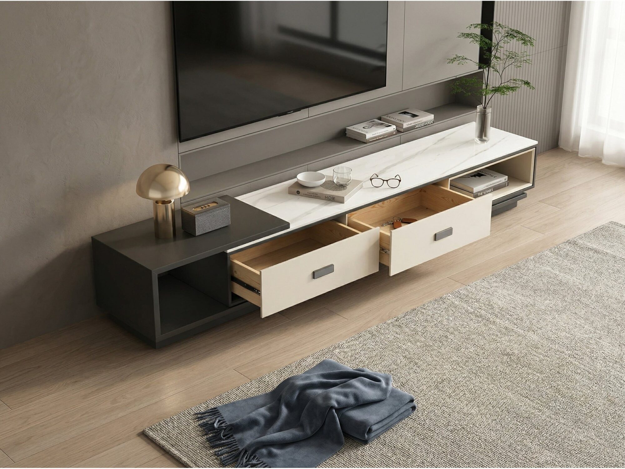 Modern Rectangle Marble Top Tv Stand With Drawers 6
