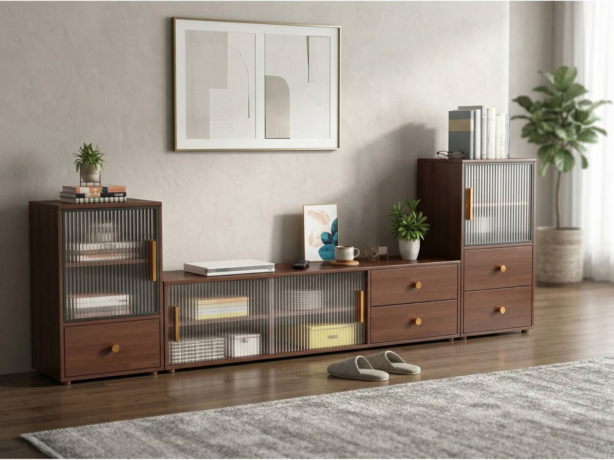 modern-walnut-wood-tv-stand-with-storage-cabinet-6 Modern Walnut Wood Tv Stand With Storage Cabinet 6