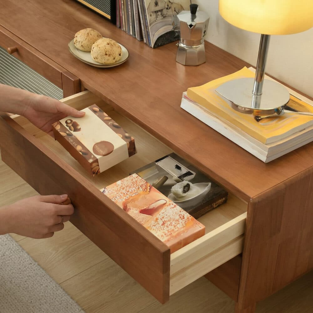 Nut-Brown Oak Medium Wood Tone TV Stand with Storage 相册图 #11 resized