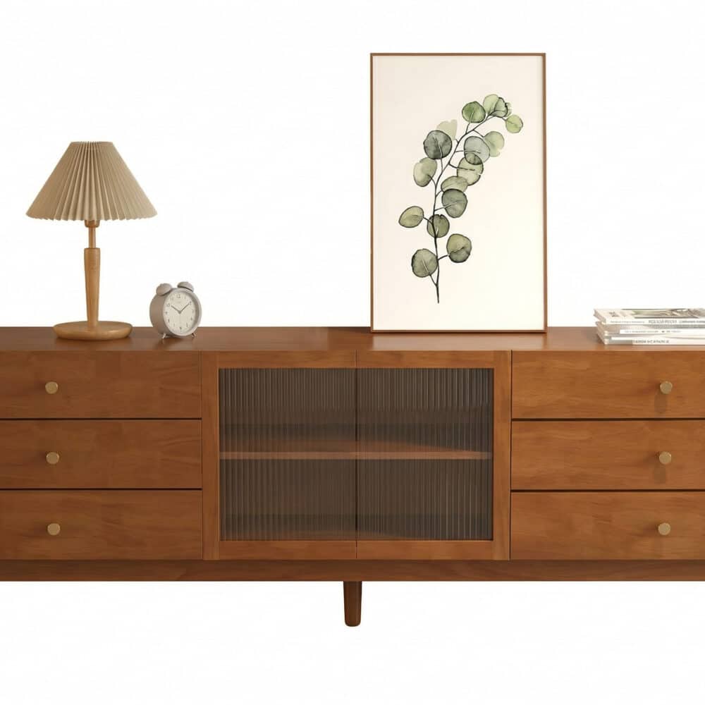 Nut-Brown Oak Medium Wood Tone TV Stand with Storage 相册图 #8 resized