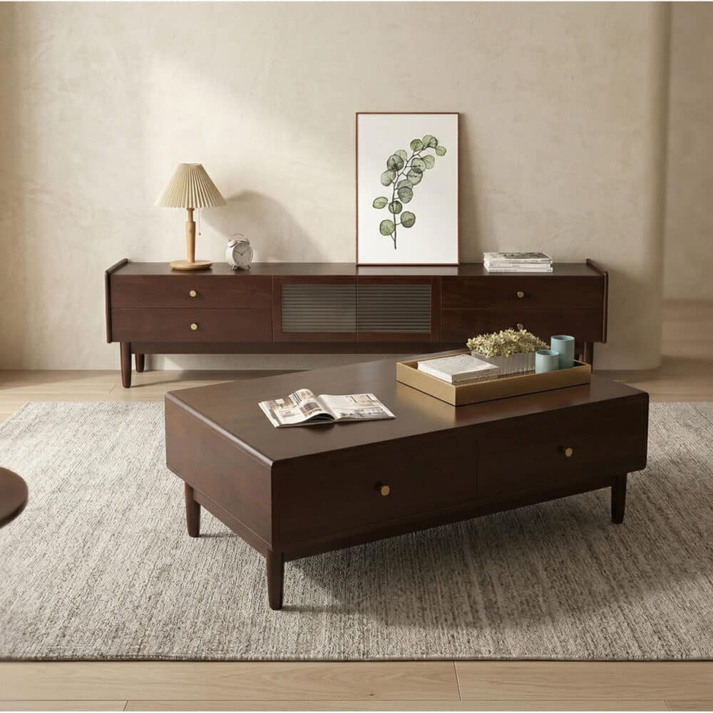 Nut-Brown Oak Medium Wood Tone TV Stand with Storage 商品主图 scene