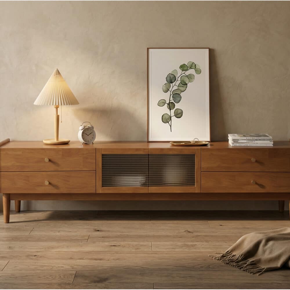 Nut-Brown Oak Medium Wood Tone TV Stand with Storage 相册图 #1 scene