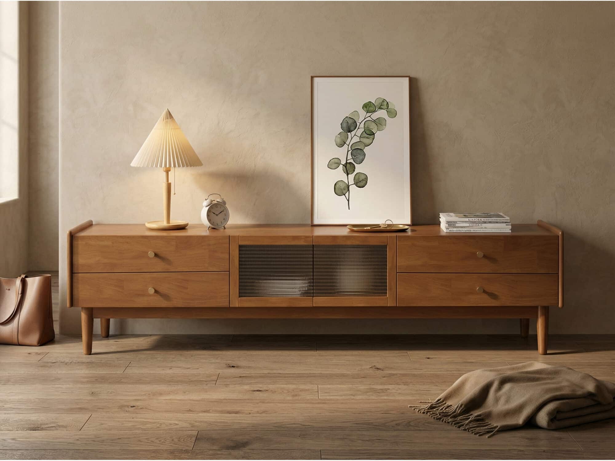 Nut-Brown Oak Medium Wood Tone TV Stand with Storage 相册图 #1 scene