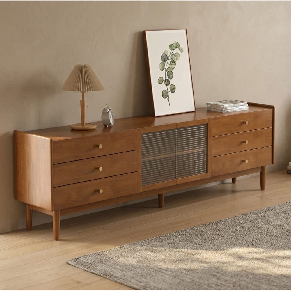 Nut-Brown Oak Medium Wood Tone TV Stand with Storage 相册图 #2 scene