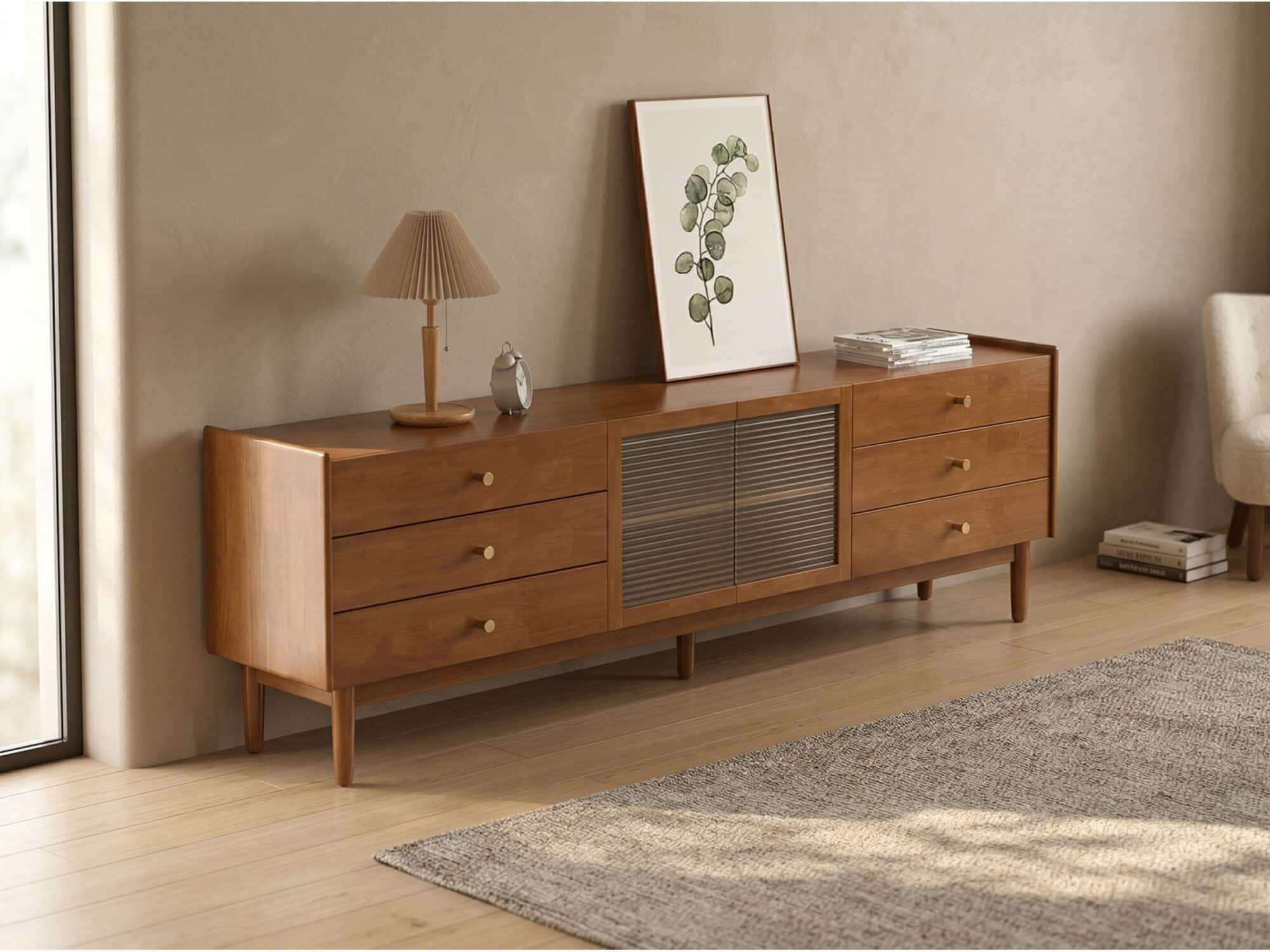 Nut-Brown Oak Medium Wood Tone TV Stand with Storage 相册图 #2 scene