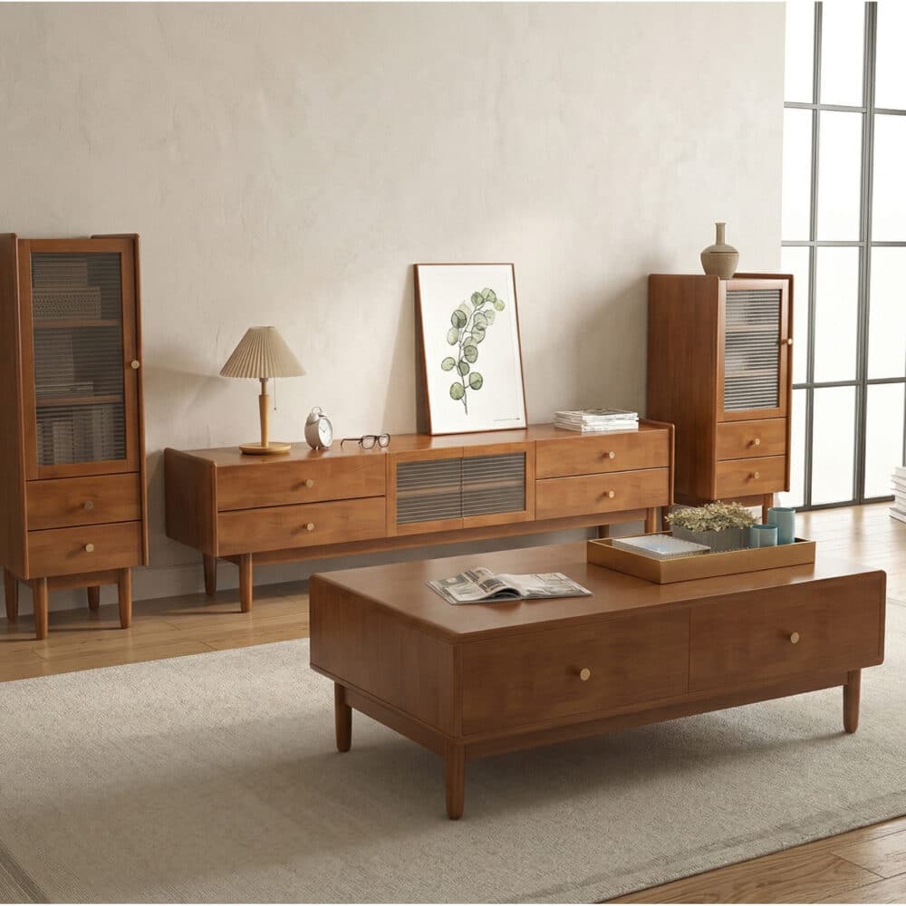 Nut-Brown Oak Medium Wood Tone TV Stand with Storage 相册图 #3 scene