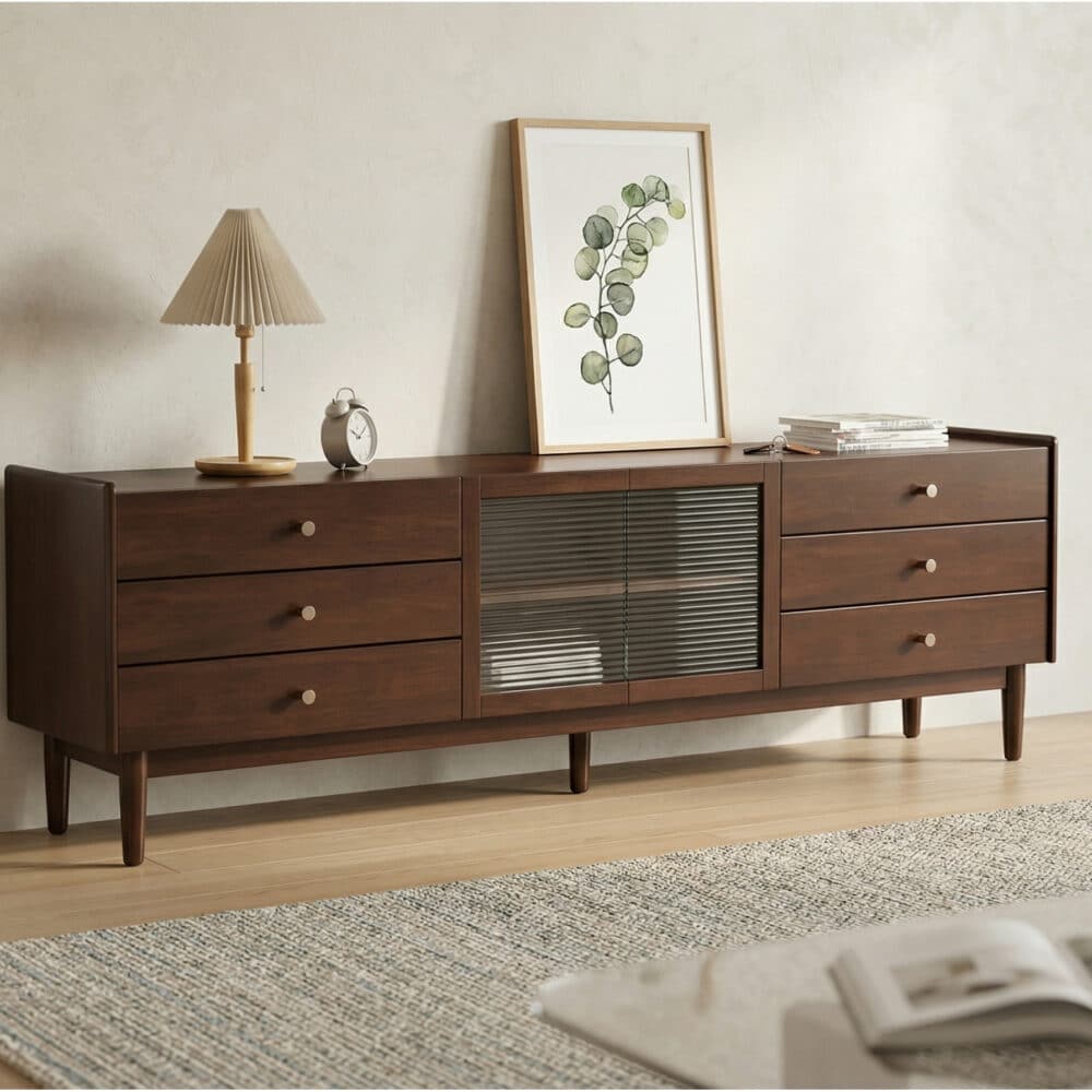 Nut-Brown Oak Medium Wood Tone TV Stand with Storage 相册图 #4 scene