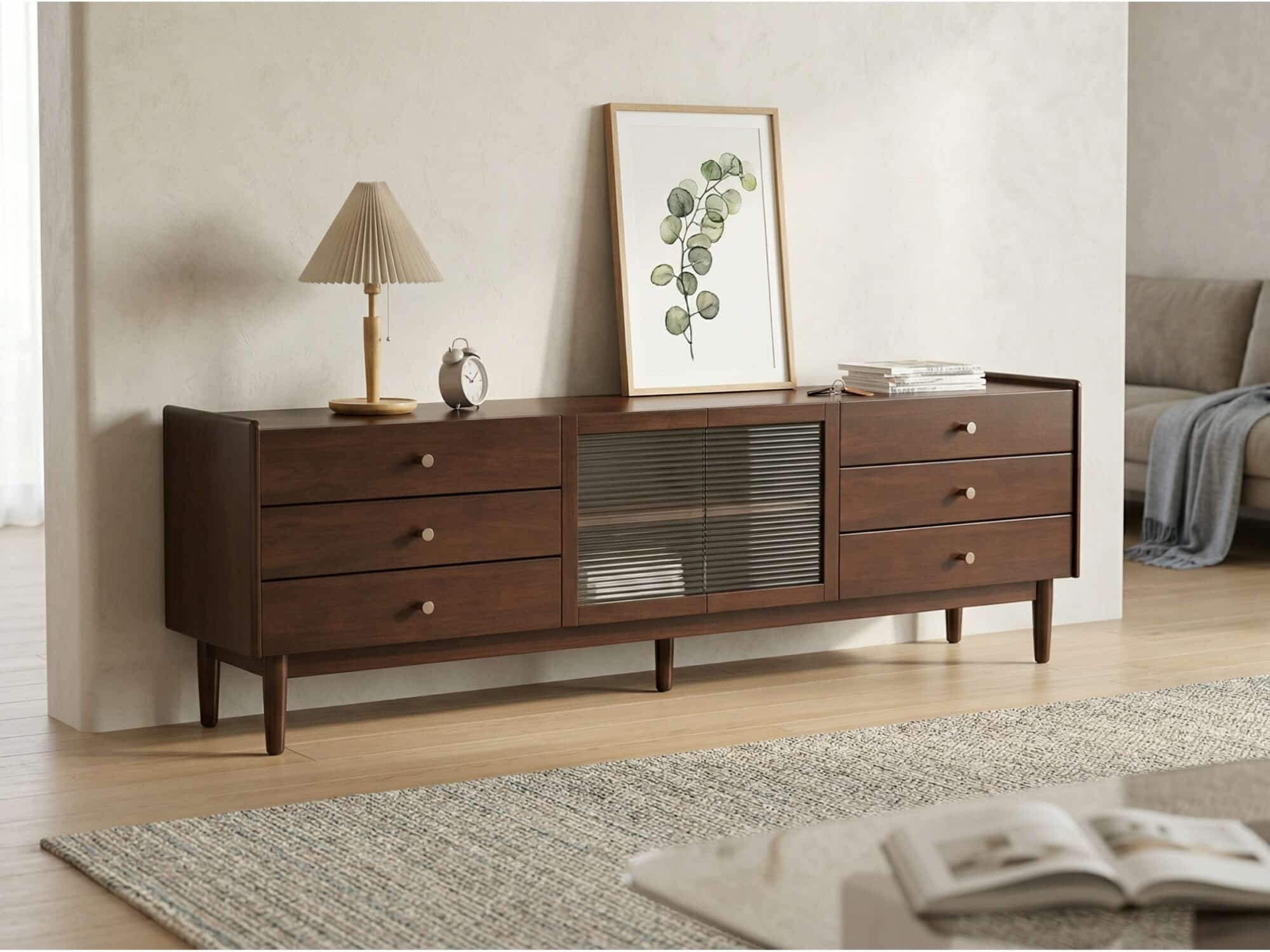 Nut-Brown Oak Medium Wood Tone TV Stand with Storage 相册图 #4 scene