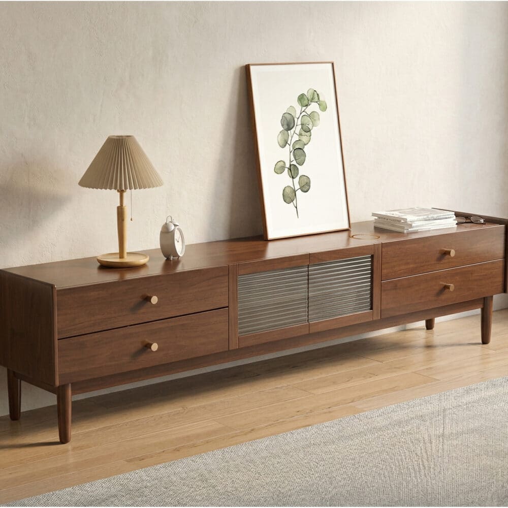 Nut-Brown Oak Medium Wood Tone TV Stand with Storage 相册图 #6 scene