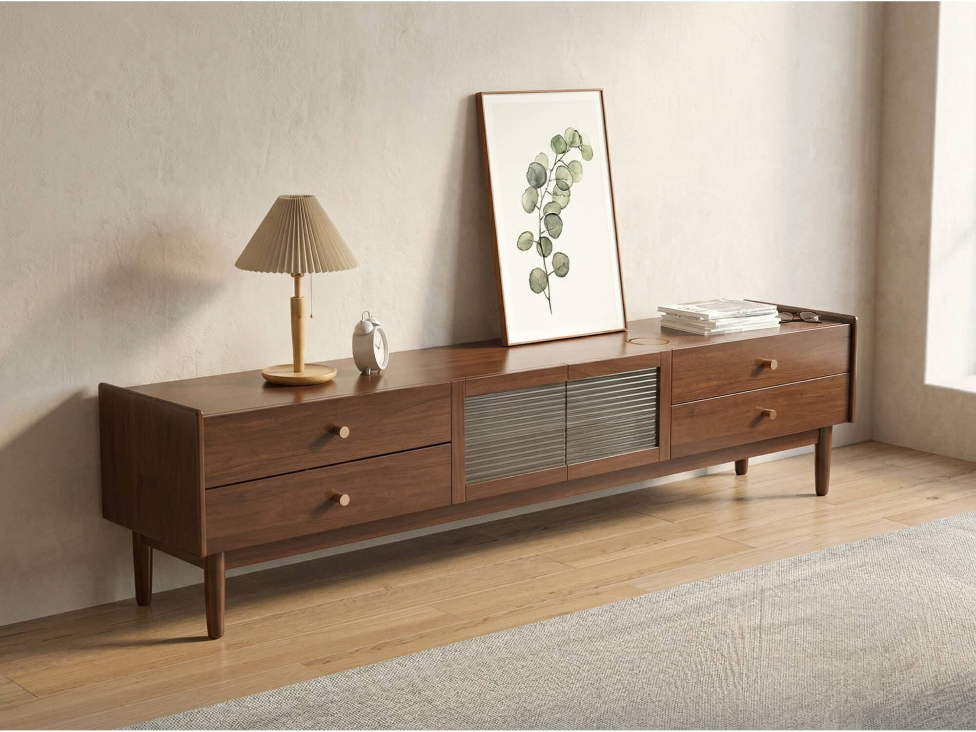 Nut-Brown Oak Medium Wood Tone TV Stand with Storage 相册图 #6 scene